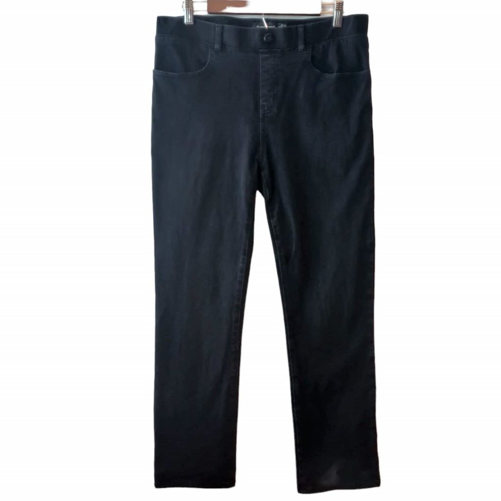 Betabrand Womens Washed Black Pull On Straight Leg Stretch Yoga Jean Pants XLP